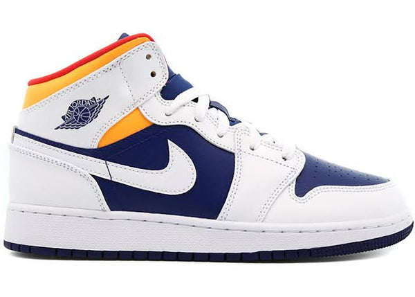 Jordan 1 Mid White Laser Orange Deep Royal Blue