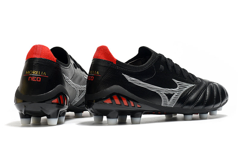 Chuteira de Campo Mizuno Morelia Neo 3 FG Black and Red - Low - Preto e Vermelho