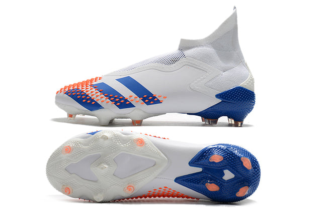 Chuteira Campo Adidas Predator Mutator + FG White/Blue - Cano Alto